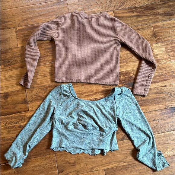 Brown Ribbed Sweater and Green Lace crop Top - Picture 12 of 12